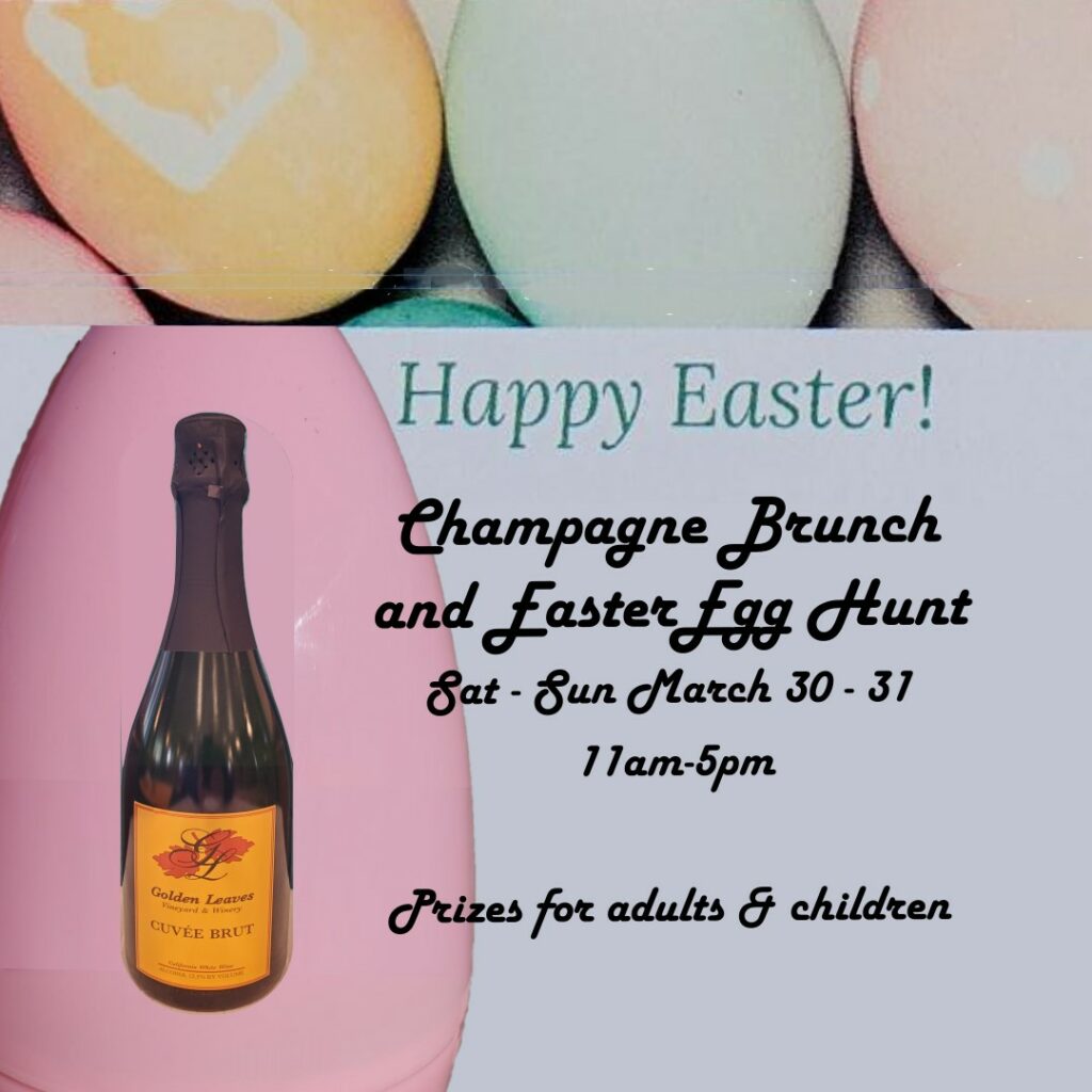 Happy Easter!  Champagne Brunch and Easter Egg Hunt Sat-Sun March 30-31 11am-5pm.  Prizes for adults & children